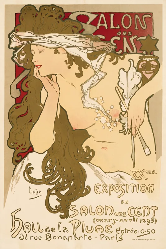 Salon des Cent: XXth Exhibition (1896) by Alphonse Mucha — free 4K wallpaper