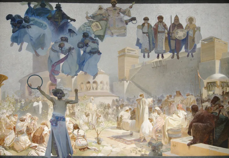 The Introduction of the Slavonic Liturgy (1912) by Alphonse Mucha — free 4K wallpaper