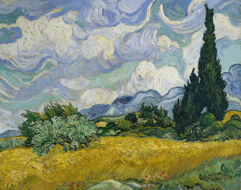 Wheat Field with Cypresses (1889) by Vincent van Gogh — free 4K wallpaper