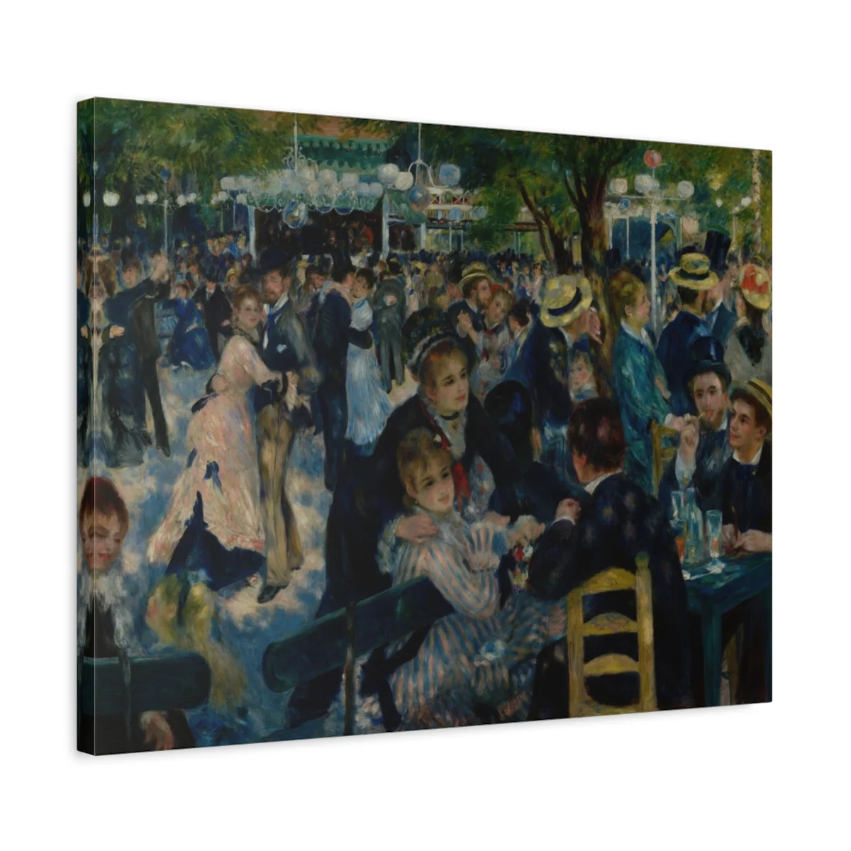 Digital styling mockup of Renoir’s Dance at Le Moulin de la Galette: canvas detail, 24 by 18 inches.